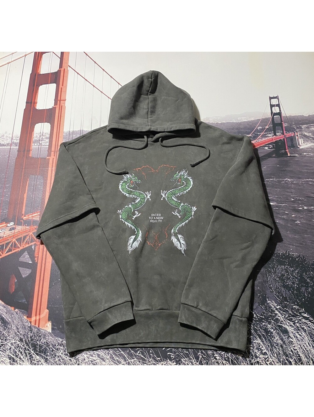 Zara Oversized Hoodie Mens S Fits Like Sizes M/L Dragon Graphic Print Y2K Washed